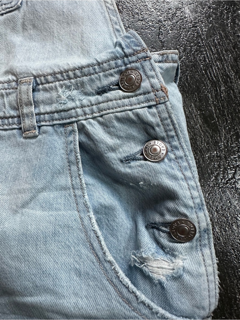American Eagle Outfitters Light Wash Distressed Denim Overalls - Picture 5 of 13